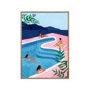 Affiche Pool Ladies" Cadre en Chêne - 70x100 cm"