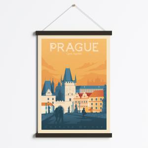 Affiche Prague   Cadre Magnétique (Bois Noir) 50x70 cm