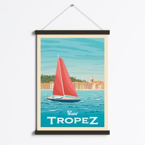 Affiche Saint-Tropez France   Cadre Magnétique (Bois Noir)…