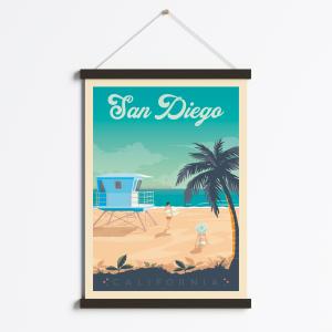 Affiche San Diego Etats-Unis   Cadre Magnétique (Bois Noir)…