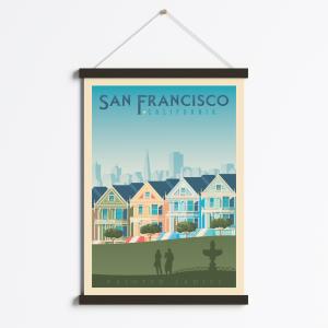 Affiche San Francisco   Cadre Magnétique (Bois Noir) 50x70…