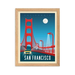 Affiche San Francisco Golden Gate Bridge avec Cadre (Bois)…