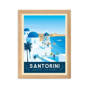 Affiche Santorin Grèce avec Cadre (Bois) 30x40 cm