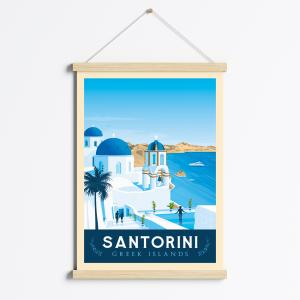 Affiche Santorin Grèce   Cadre Magnétique (Bois) 50x70 cm