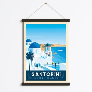Affiche Santorin Grèce   Cadre Magnétique (Bois Noir) 50x70…