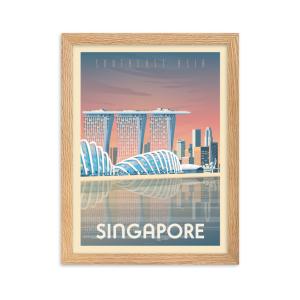 Affiche Singapour Asie avec Cadre (Bois) 30x40 cm