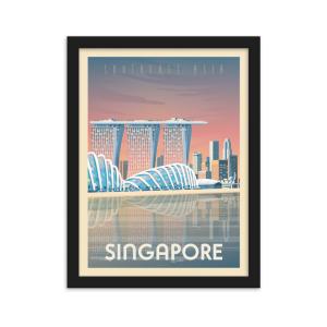 Affiche Singapour Asie   Cadre Bois noir 30x40 cm