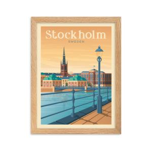 Affiche Stockholm Suède avec Cadre (Bois) 21x29,7 cm
