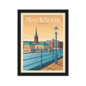 Affiche Stockholm Suède   Cadre Bois noir 21x29,7 cm