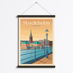 Affiche Stockholm Suède   Cadre Magnétique (Bois Noir) 50x7…