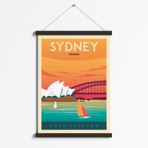 Affiche Sydney Australie   Cadre Magnétique (Bois Noir) 50x…