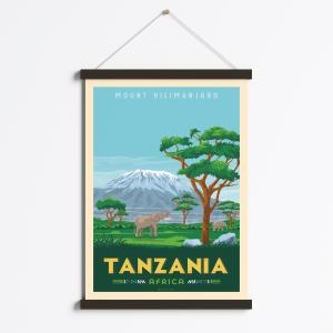 Affiche Tanzanie Afrique   Cadre Magnétique (Bois Noir) 50x…