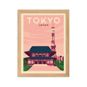 Affiche Tokyo Japon avec Cadre (Bois) 30x40 cm