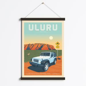 Affiche Uluru Australie   Cadre Magnétique (Bois Noir) 50x7…
