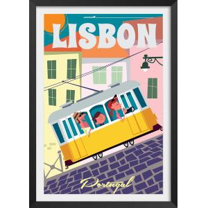 Affiche un week end à Lisbonne avec cadre noir 60x90 cm