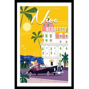Affiche vacances à Nice avec cadre noir 20x30cm