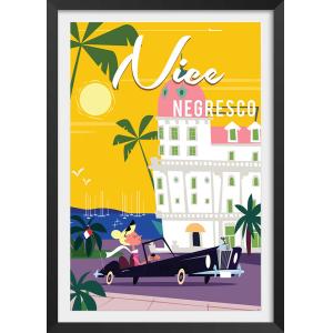 Affiche vacances à Nice avec cadre noir 30x45 cm