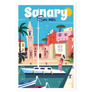 Affiche vacances à Sanary sans cadre 20x30 cm