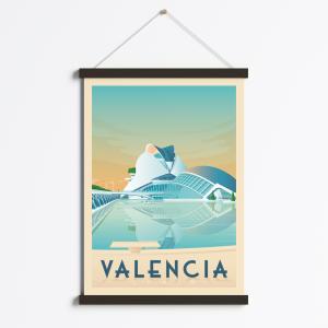 Affiche Valence Espagne   Cadre Magnétique (Bois Noir) 50x7…