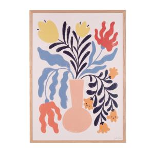 Affiche vase et fleurs multicolore sous verre et cadre en b…