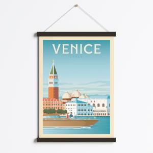 Affiche Venise Italie   Cadre Magnétique (Bois Noir) 50x70…