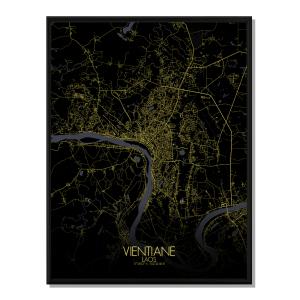 Affiche Vientiane Carte Nuit 40x50