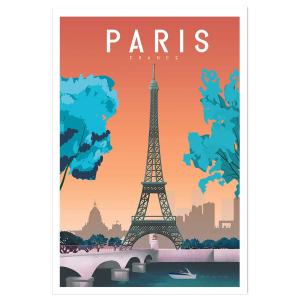 Affiche ville retro Paris France sans cadre 20x30 cm