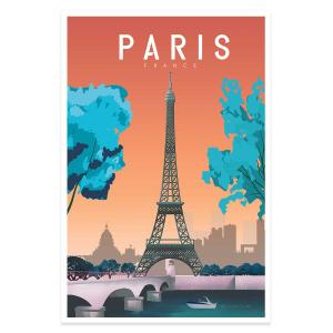 Affiche ville retro Paris France sans cadre 20x30cm