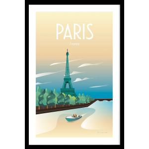 Affiche ville voyage à Paris avec cadre noir 20x30cm