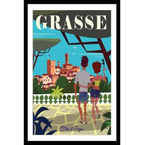 Affiche voyage à Grasse avec cadre noir 40x60  cm