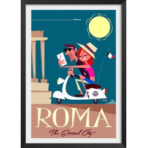 Affiche voyage en amoureux avec cadre noir 30x45 cm