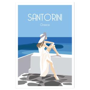 Affiche voyage Le bleu de Santorin sans cadre 20x30 cm