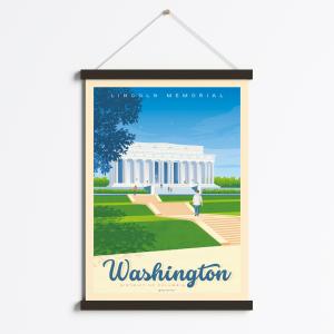 Affiche Washington DC-Lincoln   Cadre Magnétique (Bois Noir…