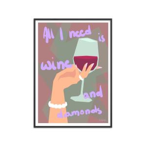 Affiche ''Wine and Diamonds '' Cadre noir - 70x100 cm