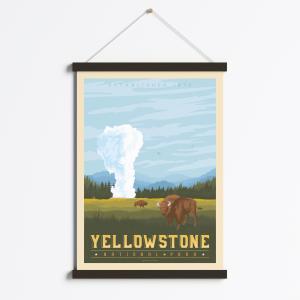 Affiche Yellowstone Etats-Unis   Cadre Magnétique (Bois Noi…