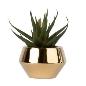 Aloe Vera artificielle et pot en céramique dorée