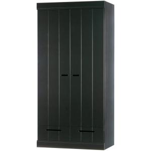 Amoire à 2 Portes   Tiroirs - Pin - Noir - 195x94x53