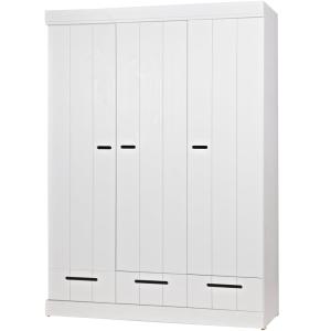 Amoire à 3 Portes   Tiroirs - Pin - Blanc - 195x140x53
