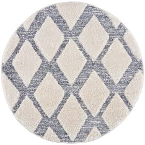 AMORE 03 - Tapis rond à poils longs et relief gris et crème…