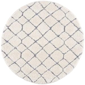 AMORE 04 - Tapis rond à poils longs et relief crème et gris…