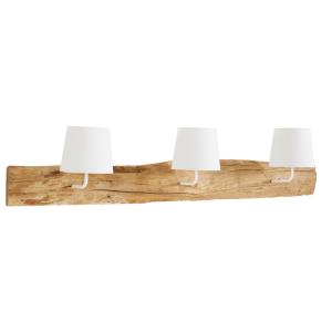 Applique triple en teck et abat-jours blancs