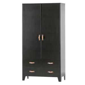 Armoire 2 placards et 2 tiroirs en pin passif noir 94x40x18…
