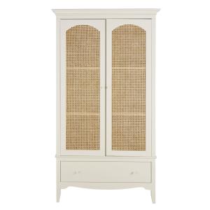 Armoire 2 portes 1 tiroir blanc cassé cannage en rotin L104