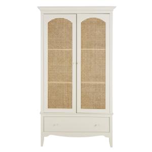 Armoire 2 portes 1 tiroir blanc cassé cannage en rotin L104