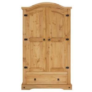 Armoire 2 portes 1 tiroir en bois massif, coloris naturel