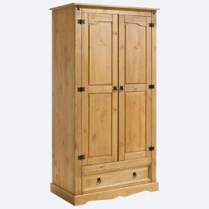 Armoire 2 portes 1 tiroir en bois massif, finition antique