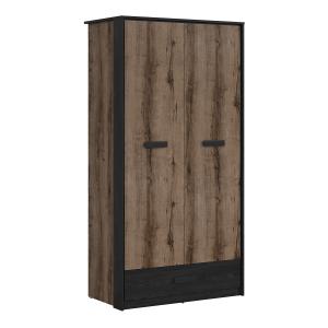 Armoire 2 portes 1 tiroir stratifiés beige noir