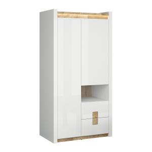 Armoire 2 portes 2 tiroirs 1 niche avec LED stratifiés blan…