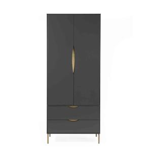 Armoire 2 portes 2 tiroirs anthracite effet bois