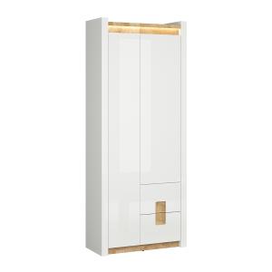 Armoire 2 portes 2 tiroirs avec LED stratifiés blanc et boi…